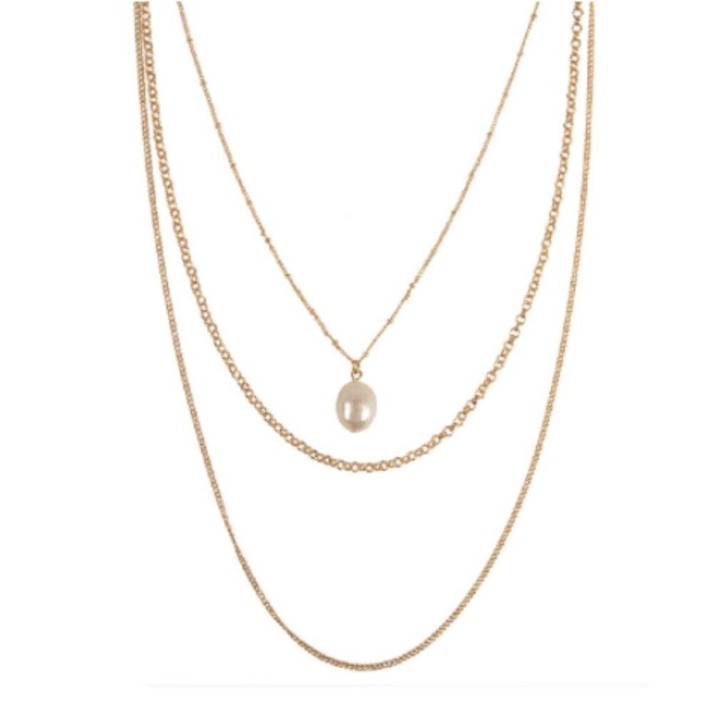 NEW NORDSTROM REVOLVE Gold Pearl Multi Strand Layering Choker Necklace Jewelry